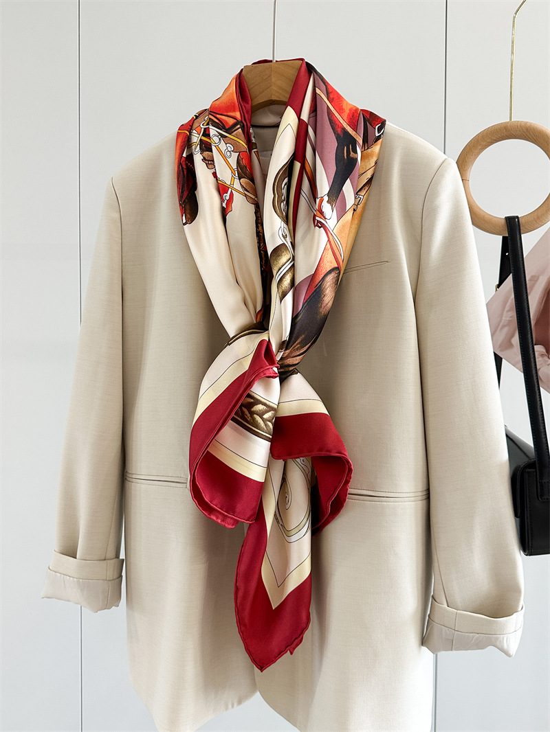 Travel Accessories Designer - Horse Silk Scarf Luxury Designers Hand-rolled